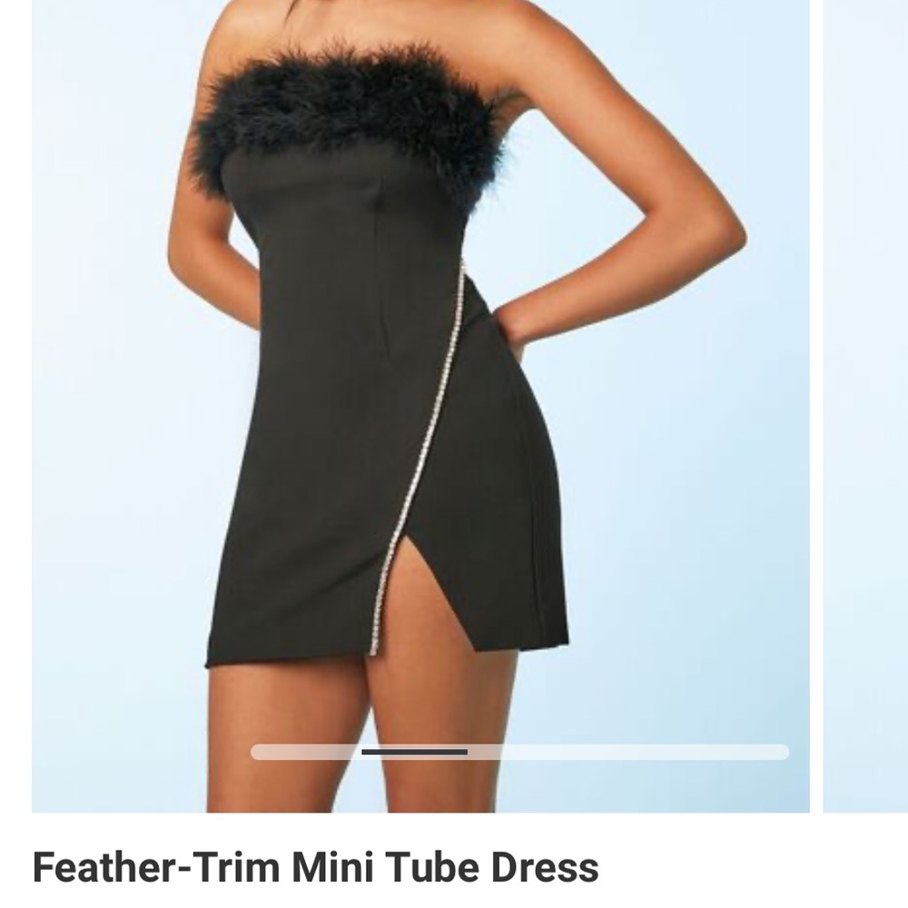 NWT Feather Trim Mini Tube Dress